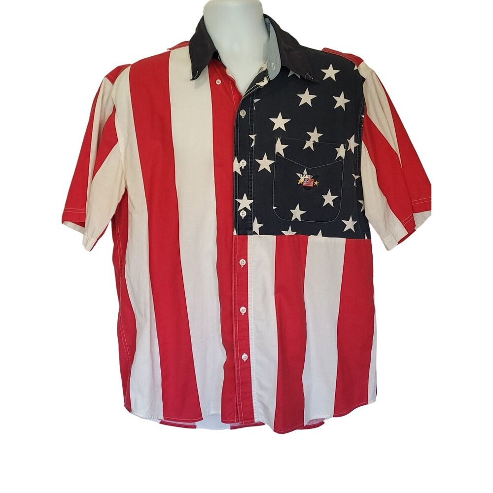 Ivy Crew Shirt Size L Mens Patriotic American Flag Short Sleeve Button-Up